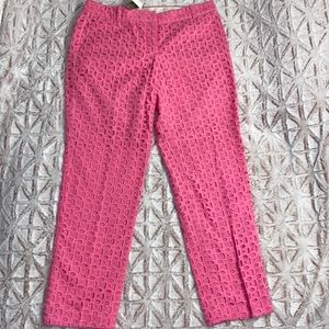J. Crew, NWT women’s pink lined eyelet 100% cotton cafe capri pants. Size 4